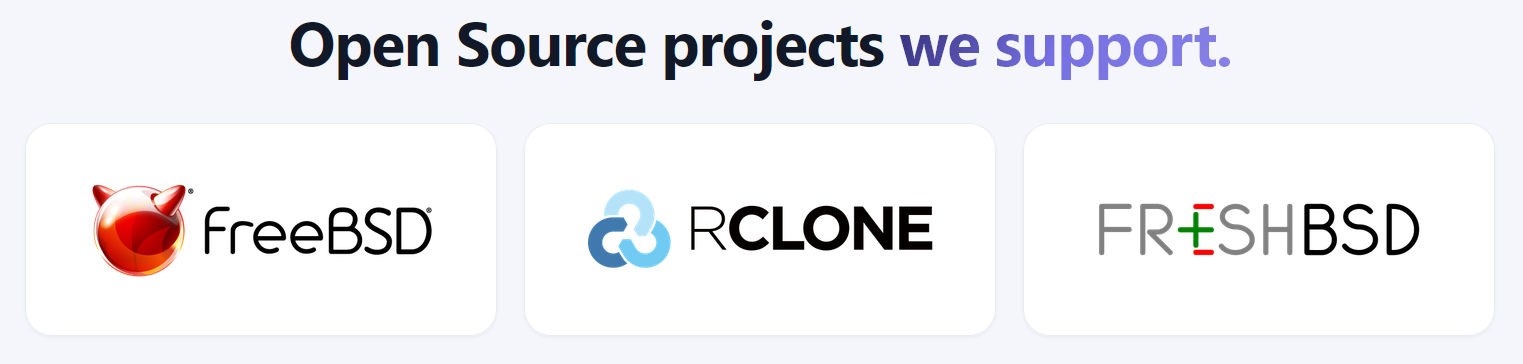 Watchgoose &mdash; "Open Source projects we support: FreeBSD, rclone, FreshBSD"